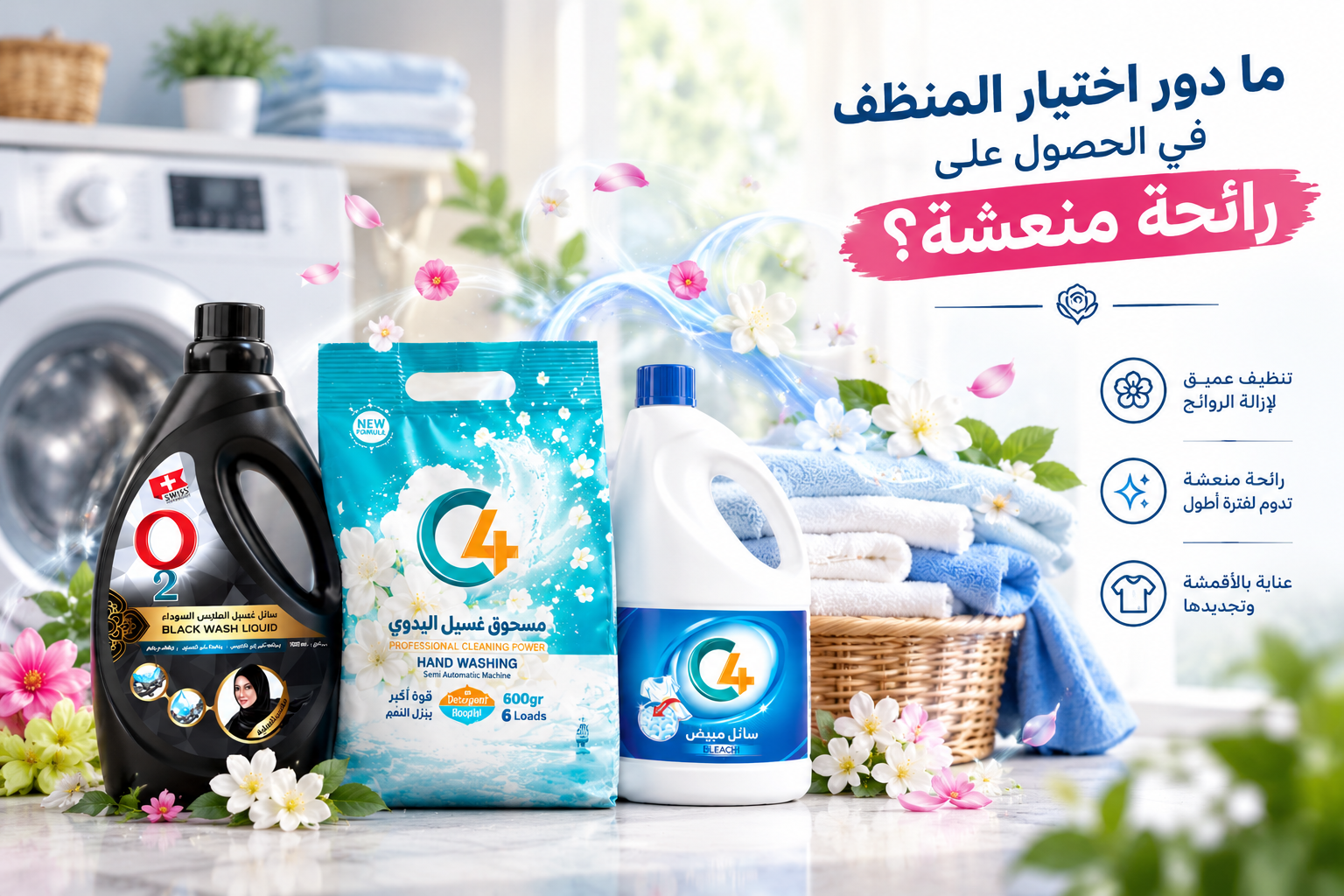 منتجات Swiss Rose للعناية بالملابس والغسيل مع مناشف نظيفة وروائح منعشة